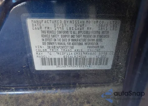 2017 Nissan Sentra S from USA, damaged, VIN 3N1AB7AP2HY371748